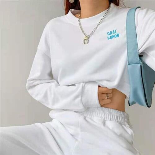 Autumn And Winter New 2PCS Women Sportswear Letter Embroidery Long-Sleeved Pullover + Girls Loose Elastic Waist Casual Trousers