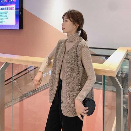 Lamb Plush Waistcoat Women 2020 Autumn Winter Models Fur One-Match Loose Waistcoat Sweaters Jacket Button Zipper