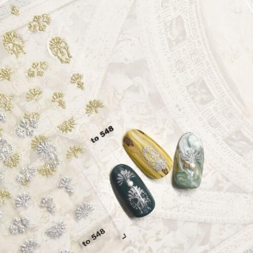 1 Pc 5D New Embossed Nail Glitter Powder Vintage Rococo Nail Stickers Love Word Nail Art Acrylic Decals Manicure Tools XQL22