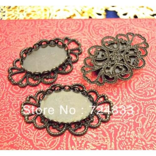 13x18mm Antique Bronze Plated Blank Pendant Bases Filigree Flower Connectors Oval Lace Bezel Pendant Settings Cameo Wholesale