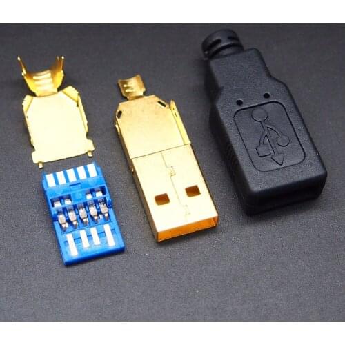2set Gold Plating USB 3.0 Male Plug AM Welding wire type USB-A 3.0 data interface with plastic shell