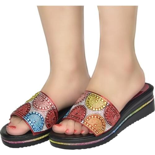 2021 Mix Color Platform Women Sandals Beach Casual Heels Slides Sandalias Italian Women Wedding Shoes Deocrated with Rhinestone