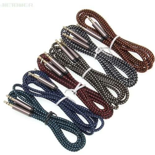 300pcs 3.5mm Male To 3.5 Male Braid gray metal head Aux Audio Extension Cable Weaving Audio Cable Car AUX Auxiliary Wire New