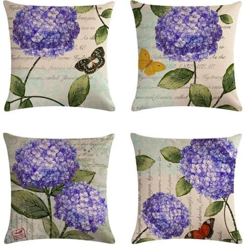 45x45cm Purple Flower Print Painting Cushion Cover Sofa Waist Pillow Case Decorative Pillow Cover Decor Pillowcover 1507