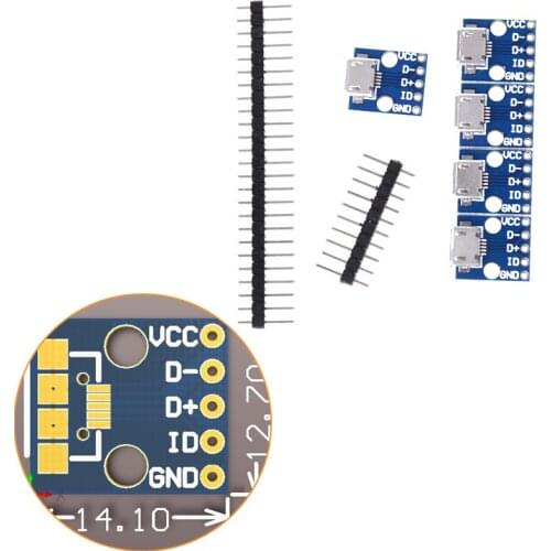 5Pcs 1.5 x 1.3 x 0.4cm Female MICRO USB to DIP Adapter Board WIth 5Pcs 5-Pin Pinboard 2.54mm micro USB type