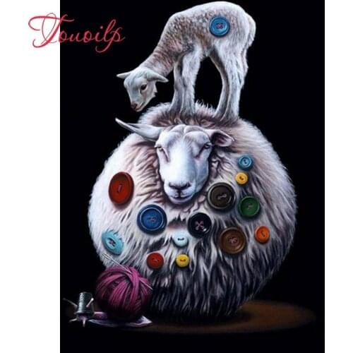 Touoilp Full square/round 5d diy diamond Painting Sheep Button Diamond picture of Rhinestone embroidery mozaik Cross Stitch