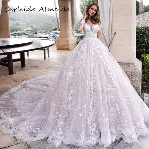 Ball Gown Luxury Lace Wedding Dresses with Long Sleeves Sexy Back Royal Train Women Bridal Dress 2021 Abiti da cerimonia