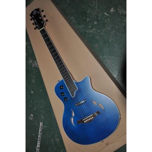 Free shipping custom guitar hollow body electric guitar musical instrument shop satin flame maple T5 blues ebony guitar