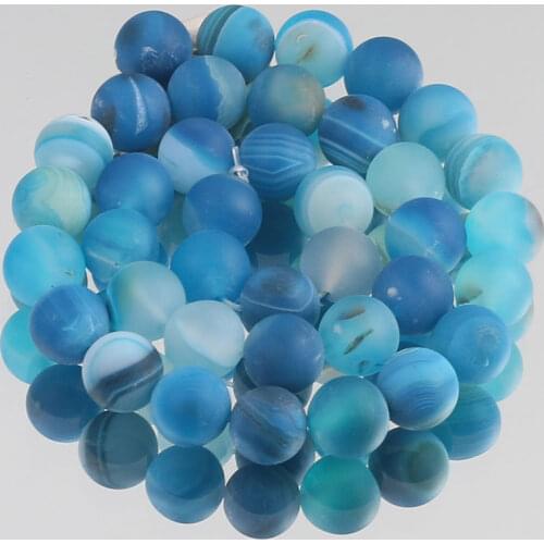 Natural Stone Beads Dull Polish Matte Blue Striated Agates Loose Beads For Jewelry Making DIY Bracelets 15'' 4/6/8/10/12/14mm