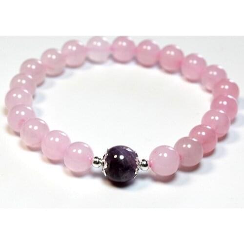 Natural Pink Round Stone Beads Amethysts Rose Quartzs Bracelet Fashion Jewelry Women Bracelet Party Birthday Holiday Gift 8MM