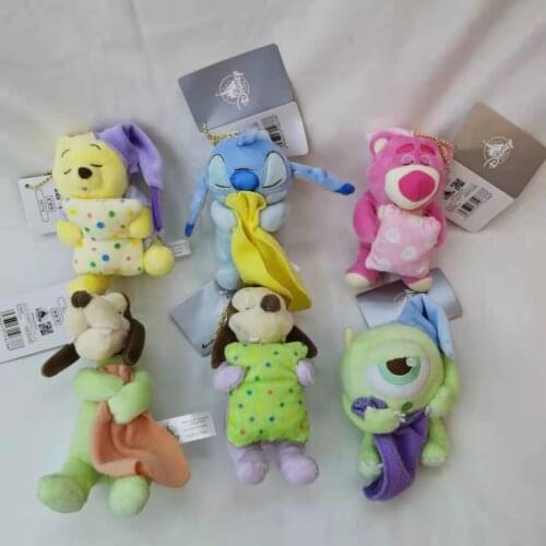 10Pc/Lot Kids Student 15CM Lying Sleeping Dumbo Donald Duck Stitch Strawberry Bear Pendant Keychain Plush For Bag