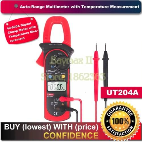 UNI-T UT204A DC/AC Voltage Current Digital Clamp Meter with Resistance, Capacitance, Frequency and Temperature Measurement