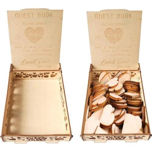 Retro Wooden Guest Book Wooden Wedding Signature Box Heart Shape Wood Pieces Storage Box(Not Contain Heart-Shape Blocks)