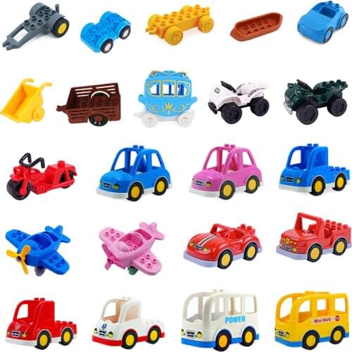 Traffic Vehicle Car Big Building Blocks Automobile Trailer Airplane Accessories Compatible Duplos Bricks Toys For Children Gift