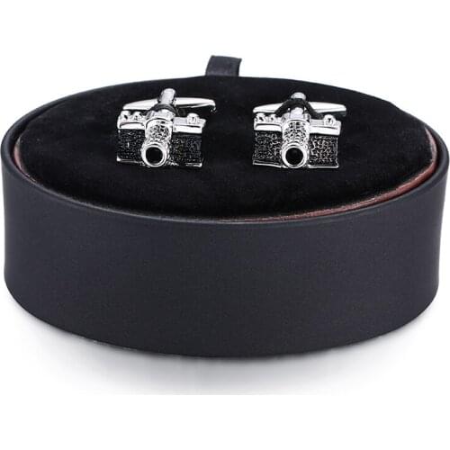 DY a set high quality Black Silvery camera Cufflinks Cufflinks black leather box men French shirt Cufflinks box set