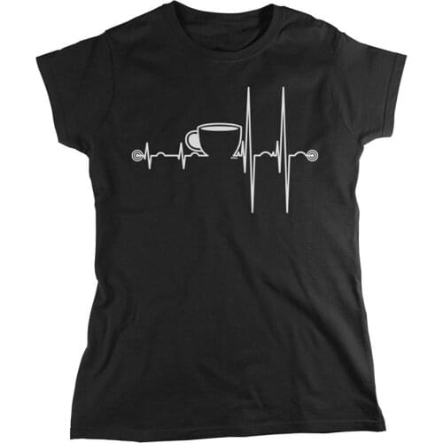 Summer Funny Cotton Hipster Tees fashion Harajuku Brand Coffee Heartbeat, Heart Beats For Coffee Womens T-shirt