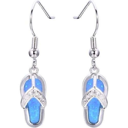 Hot Sale Fashion 5 Colors Opal Womens Jewelry Flip Flops Crystal Opal Pendant Long Drop Earrings Summer Beach Accessory