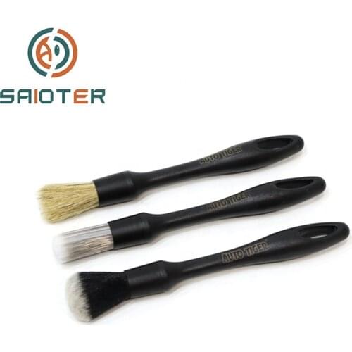 Car Washing Detailing Brush 3pcs Boar Bristles Hair PP Hair Brush No Scratches Soft Cleaning Brush For Auto Interior Exterior