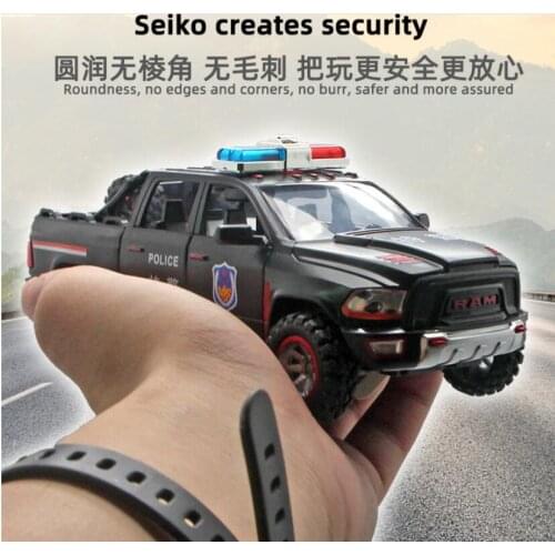 Childs Gift Toy Car Simulation 1/32 DodgeRam Pickup Police-car Alloy Car Model Sound And Light Toy Pull Back Car SUV Toy Car