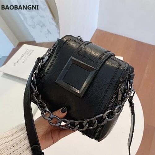 New PU Leather Retro Chains Hasp Shoulder Bag Small Delicate Bucket Bags Female Crossbody Bag Ladies Handbag