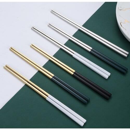 5Pairs Chinese Chopsticks Japanese Korean Style Stainless Steel Sushi Sticks Noodles Food Tableware Reusable Metal Chopsticks
