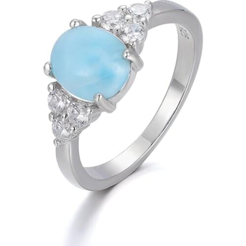 Zircon 925 Sterling Silver Natural Stone Larimar Proposal Ring Women Design Classic Simple Female Wedding LOVE Jewelry Dating
