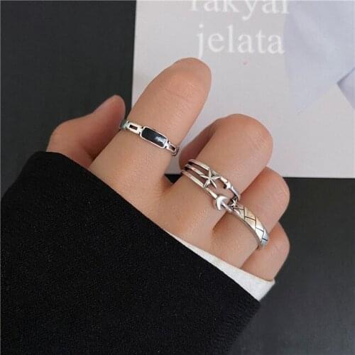 Punk Hip-hop Ring 3-piece Set Personalized Open Index Finger Ring Star and Moon Joint Ring Tail Rings for Women Gift Accessories