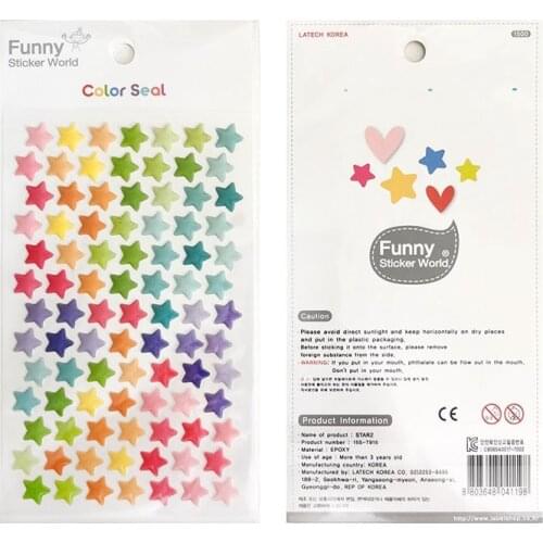 Korea Brand Funny Colorful Stars Design Scrapbooking 3D Crystal Epoxy Sticker For DIY Stationery Diary Mobile Cups Decoration