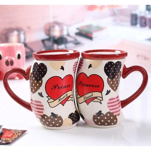 Creative Couple Cups Ceramic Lover Cups Coffee Cups Heart-Shaped Cup Hot-Selling