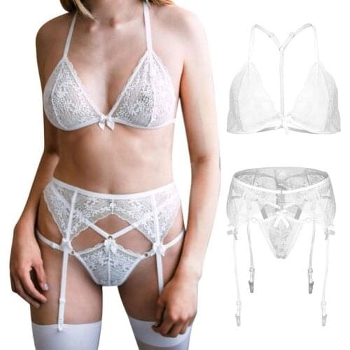 Lace 3pc Sexy Lingerie Babydolls Sexy Porn Underwear Hot Erotic Costumes Clothes Nightwear Women Plus Size Underwear Set