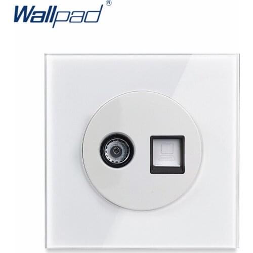 L6 White Glass TV Television Internet PC Data Jack CAT6 Wall Socket Tempered Glass Wiring Accessories Outlet