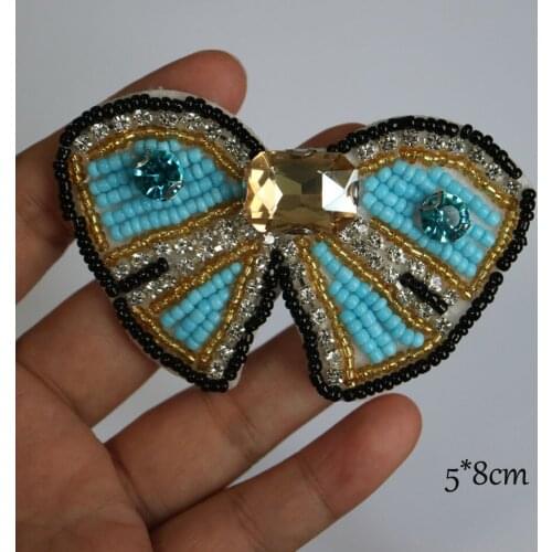 Fashion bowtie rhinestone beaded Patches for clothes Sew on sequin patch badge Applique embroidered parches bordados para