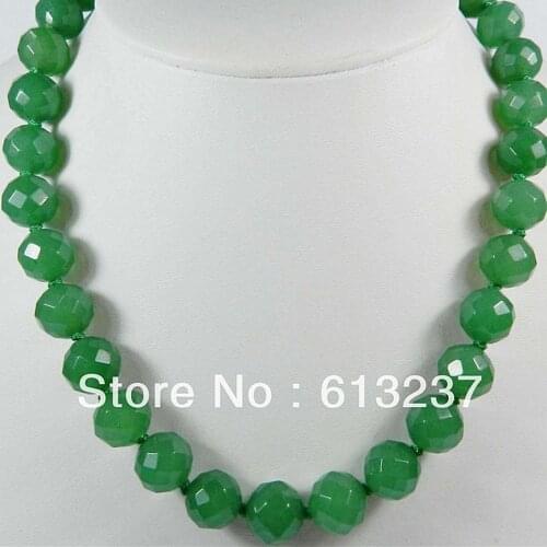 Fashion style long stunning 10mm green natural stone jades chalcedony faceted round beads making necklace 18inch GE4041