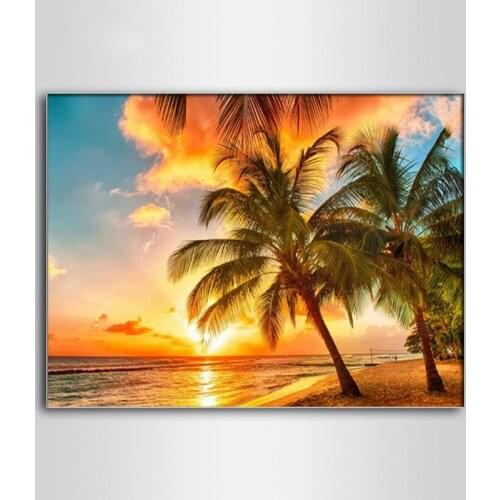 5D Diamond Painting Kits Seaside Square/Round Diamond Embroidery Landscape Mosaic Picture Coconut Tree Art Home Decoration