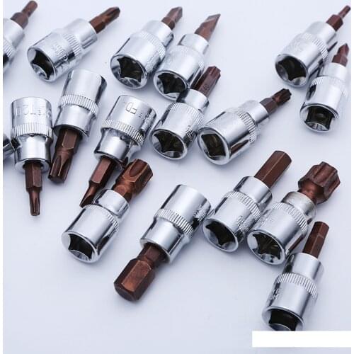 1 set 3/8 Inch Drive Bit Socket Set Phillips Slotted Pozi Hex Torx Screwdriver Bits For Wrench T50 T55 T60 H8 H10 Aellon Key Too