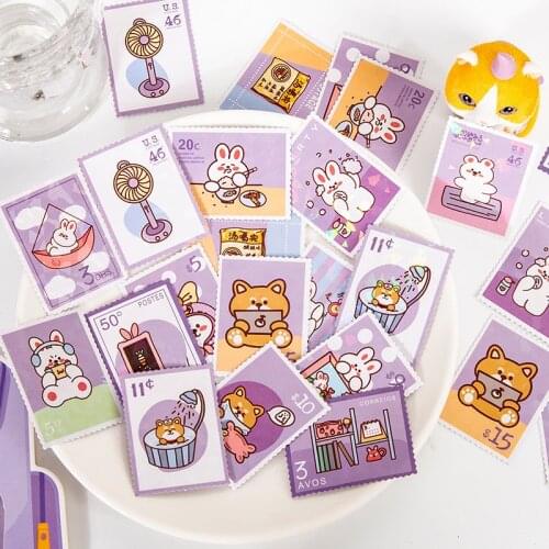 30 Pcs Vintage Stamp Style Sticker Set Kawaii Animal Diy Decorative Adhesive Label For Art Craft Scrapbooking Planner Letter