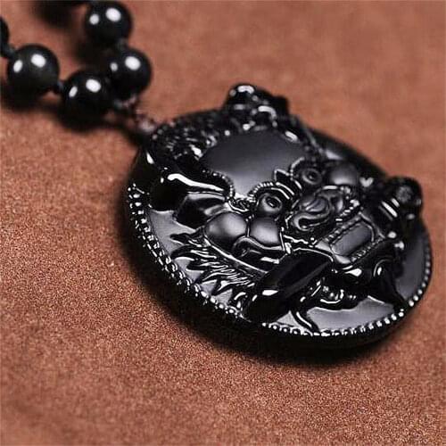 Colgante de jade obsidiana negro mate Natural TNUKK colgante de jade de cristal de jade para hombres