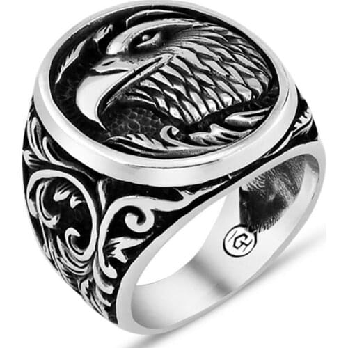 Solid 925 Sterling Silver Eagle Design Mens Ring