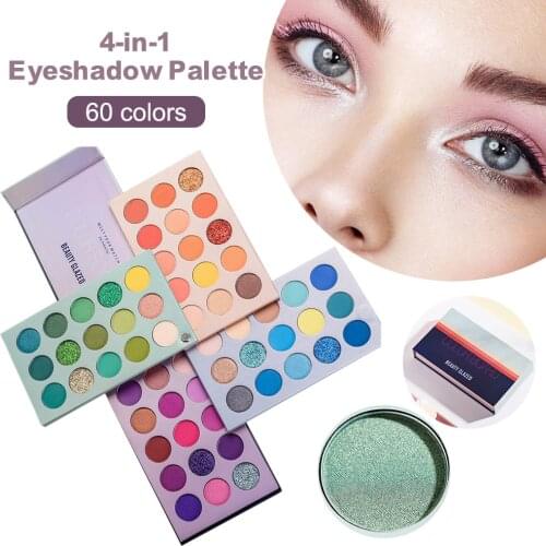 60 Colors Eyeshadow Palette 4 in 1 Board Makeup Palette Matte Shimmer Glitter High Pigment Rotary Palette for Lasting Look