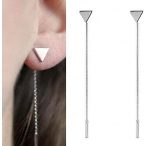 Hot Simple Punk Triangular Geometric Metal Chain Tassel Ear Jewelry Earrings Vintage Triangle Long Chain Earring Cheap Wholesale