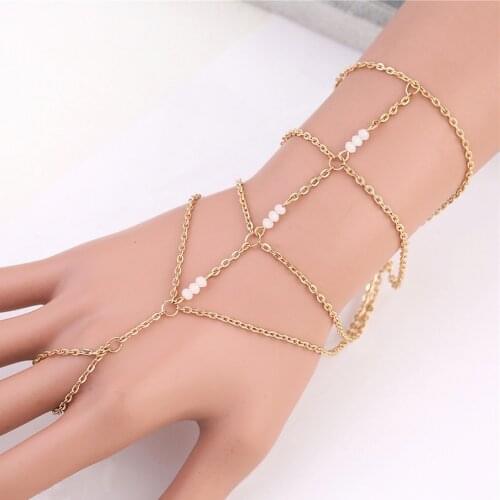 Simple Golden Multi-layer Chain Bracelet Trendy Exquisite Connected Finger Bracelets Hand Accessories for Women Friends Gifts
