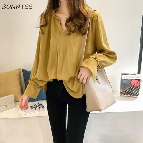 Shirts Women Trendy Spring Elegant Ruffles Solid Clothing Top Chic Womens Ruffles Plus Size Loose Female Blouses Sweet Shirt New