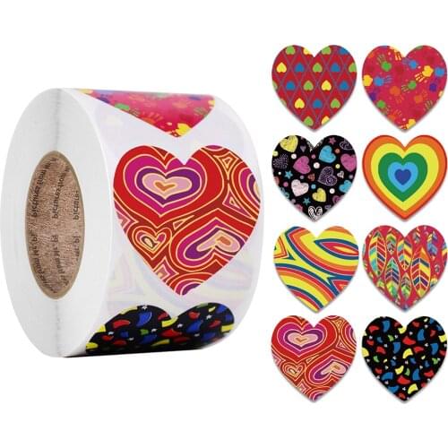 500pcs/roll Colorful Love Heart Shaped Label Sticker Scrapbooking Gift Packaging Stationery Box Tag Stickers Self-adhesive Label