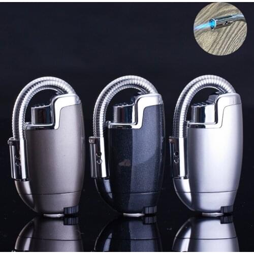 Hose Torch Turbo Lighter Jet Butane Cigar Kitchen Flexible Pipe Lighter Cigarette 1300 C Windproof BBQ Ignition Lighter No Gas