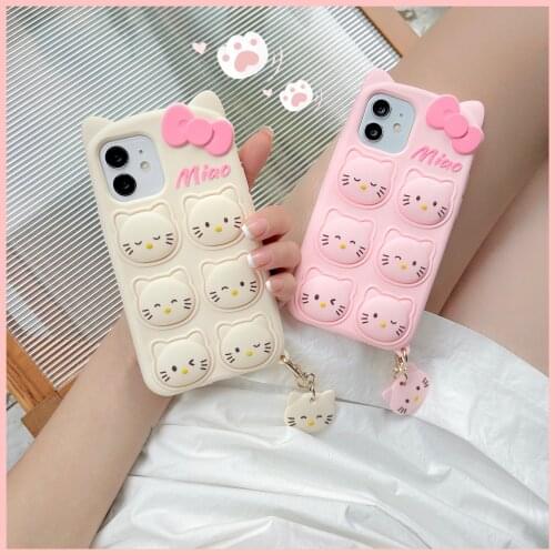 Cute Cat Silicone Cover For iphone 6 6s 7 8 XS XR 11 12 Pro Max SE 2020 Reliver Stress Fidget Toy Push Bubble Cartoon Phone case