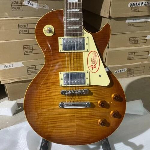 Standard Electric Guitar Yellow Binding Tiger Maple Top Rosewood Fingerboard Chrome Hardware Free Shipping