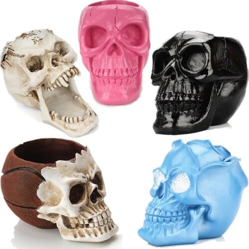 Unique Skull Ornament Skeleton Pen Holder Desktop Pencil Organizer Makeup Resin Skull Ornament