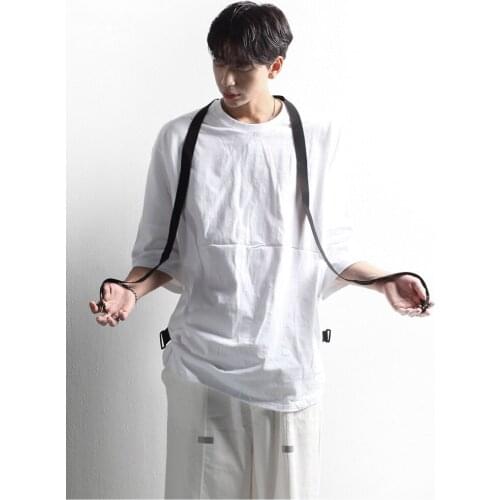 Japanese simple loose and versatile mens fashion brand youth off shoulder Casual Short Sleeve T-Shirt