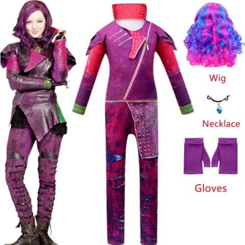 5-14Y Descendants3 Girls Clothes Halloween Costumes for Kids Evie Mal Audrey Cosplay Children Long Sleeve Bodysuit Clothing Sets