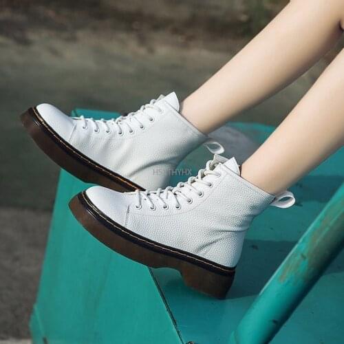 2021 Black White Martin Boots Women Shoes Platform Ankle Boots Designer Brand British Style Round Toe Boots Women Botas Mujer